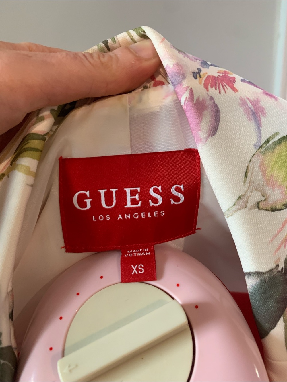 Guess White Floral Longline Blazer with Pink & Green Print - Picture 3 of 3